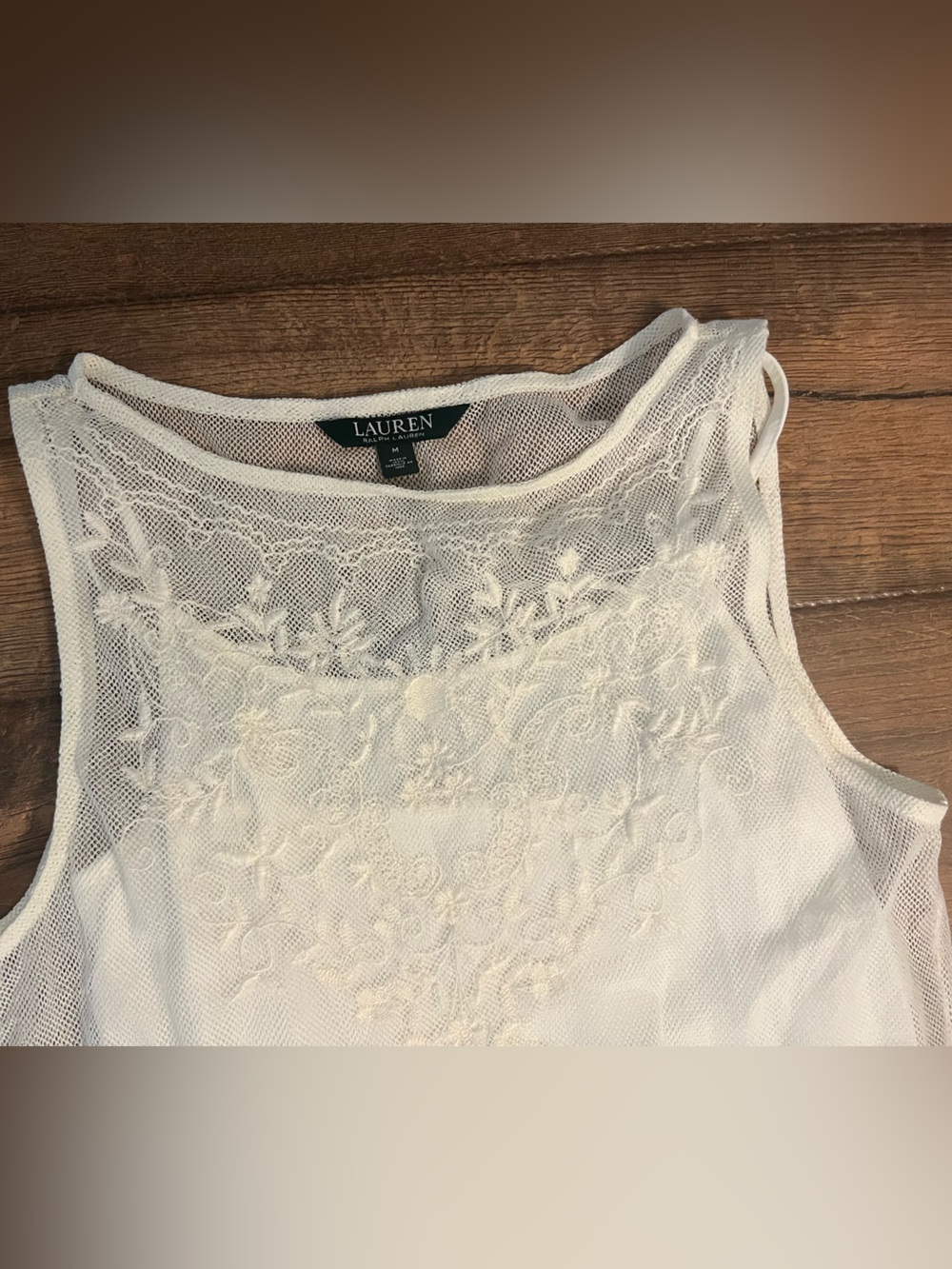 Ralph Lauren sleeveless White Embroidered Lace Mesh Tank size Med